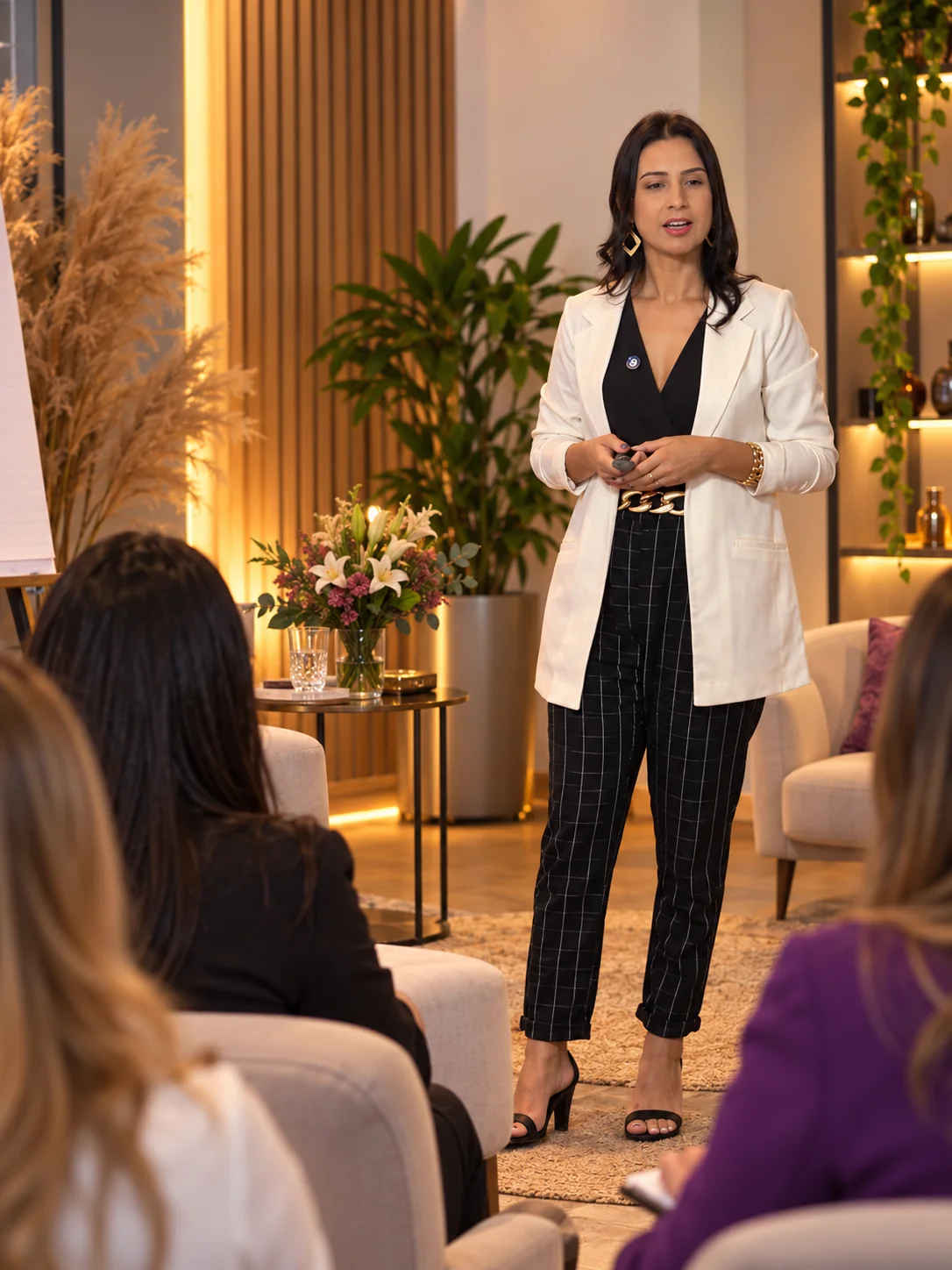 Karine conduzindo encontro para mulheres